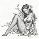 Create a tattoo design of an attractive nude woman pin up american tattoo design idea