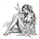 Create a tattoo design of an attractive nude woman pin up american smoking weed no flowers tattoo design idea