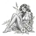Create a tattoo design of an attractive nude woman pin up american smoking weed no flowers tattoo design idea