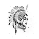 Indian woman with feathers looking to the right tattoo design idea
