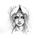 Indian woman with feathers looking to the right tattoo design idea