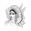 Indian woman with feathers looking to the right tattoo design idea
