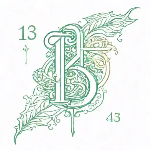 Combine elements of GREEN with the number 1 4 3 in a unique and creative way tattoo design idea