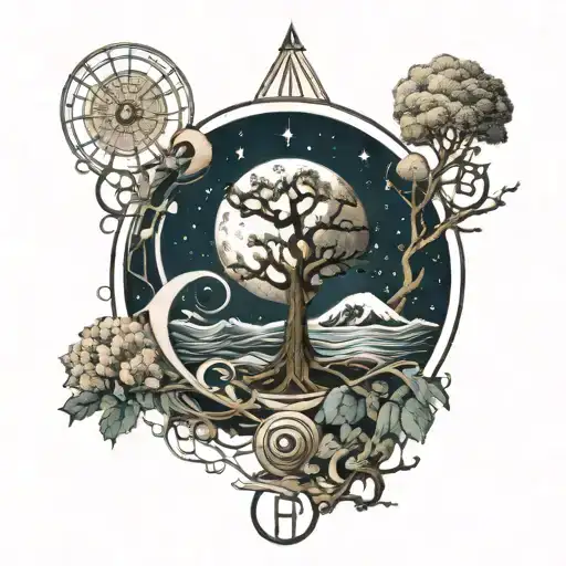 Universe, planets, golden ratio, anchor, trees, stars, dna, roots, waves and a quote tattoo design idea