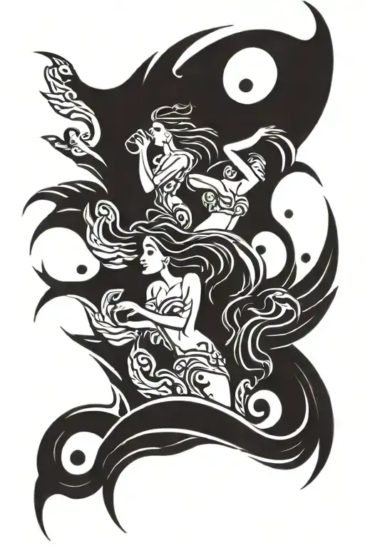 raging sea simple tribal tattoo depicting sirens singing tattoo design idea