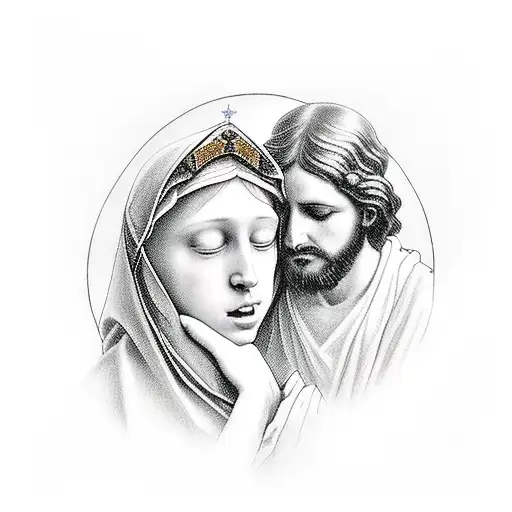 mary the virgin crying with jesus tattoo design idea