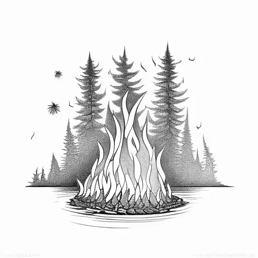 bonfire near a lake tattoo design idea