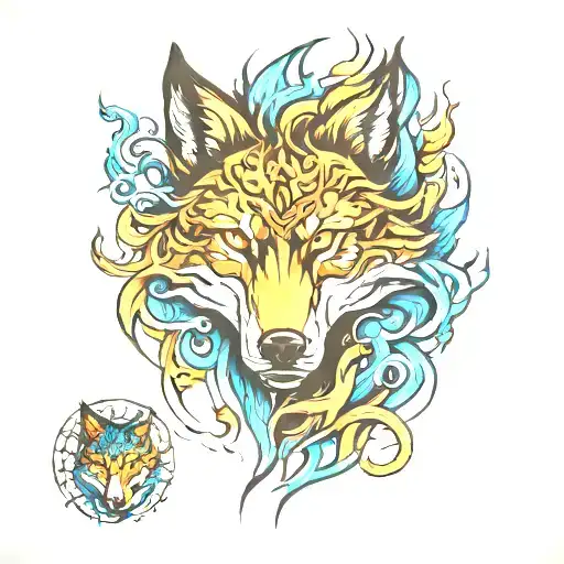 wolf fire and ice  tattoo design idea