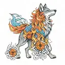 wolf fire and ice  tattoo design idea