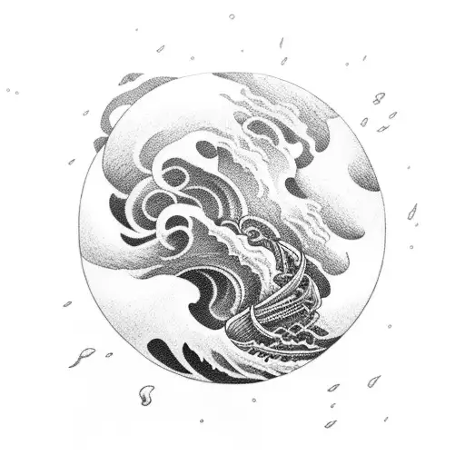 A powerful storm brewing over a serene ocean tattoo design idea