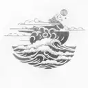 A powerful storm brewing over a serene ocean tattoo design idea