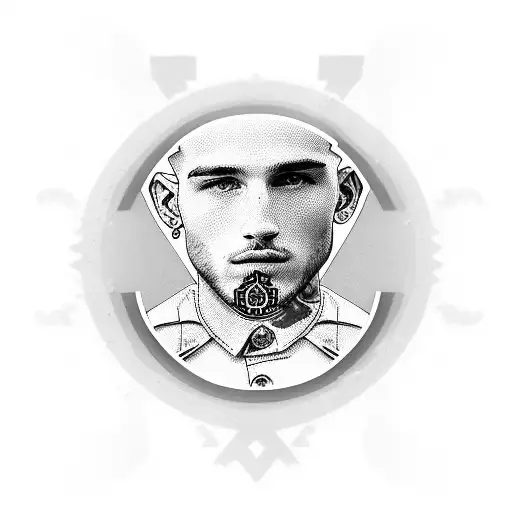 Combine Lil Peep's face with military elements such as dog tags and camouflage patterns tattoo design idea