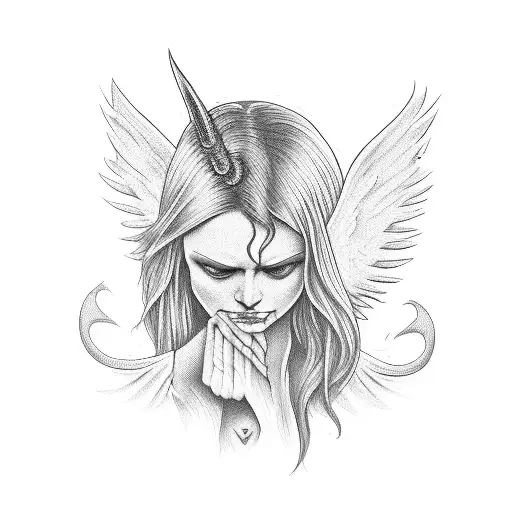 Angel killing a demon tattoo design idea