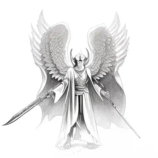 Angel killing demon with spear tattoo design idea