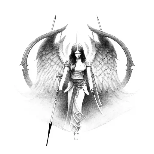 Angel killing demon with spear tattoo design idea