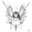 Angel killing demon with spear tattoo design idea