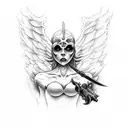 Angel killing demon with spear tattoo design idea
