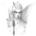 Angel killing demon with spear tattoo design idea