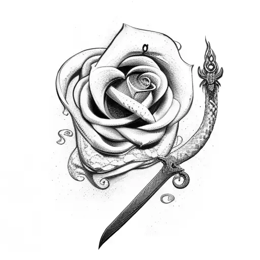 Sword with a snake and a rose tattoo design idea