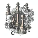 A tattoo design combining musical notes and chess pieces to represent the client's love for music and chess tattoo design idea