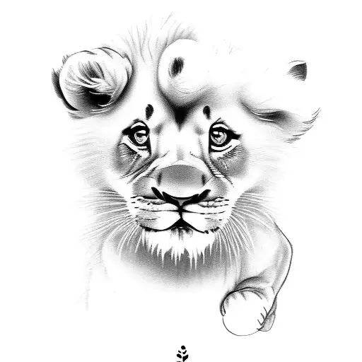 family lion with 3 puppy  tattoo design idea