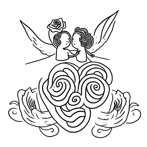 A tattoo of two angels in the sky, symbolizing your grandparents, with your grandfather giving your grandmother a rose tattoo design idea