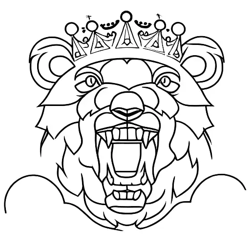 roaring bear with crown, under stars tattoo design idea