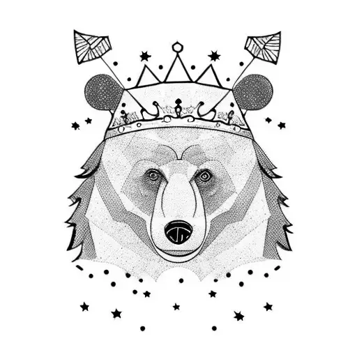 bear with crown, under stars tattoo design idea