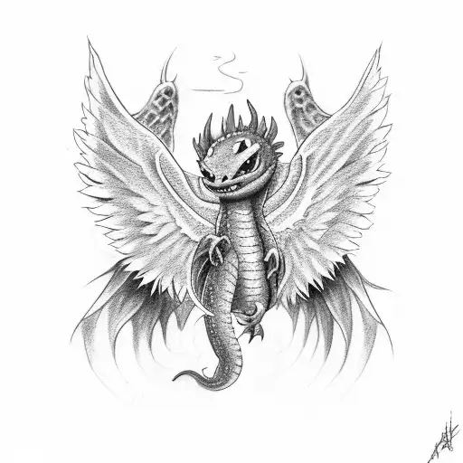 toothless the dragon cradling in his wings an angel baby tattoo design idea