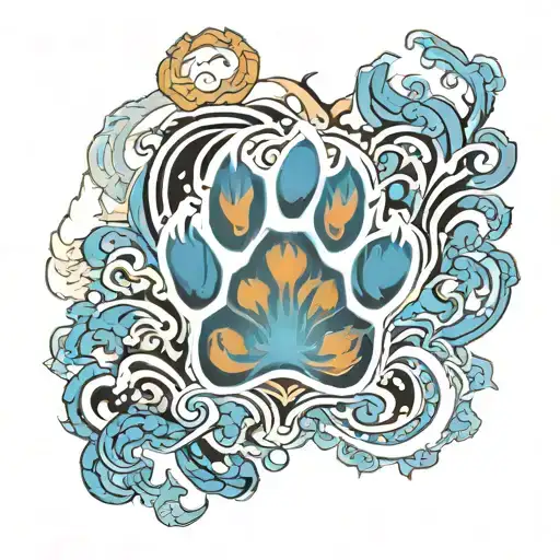 paw surrounded with blue fire tattoo design idea