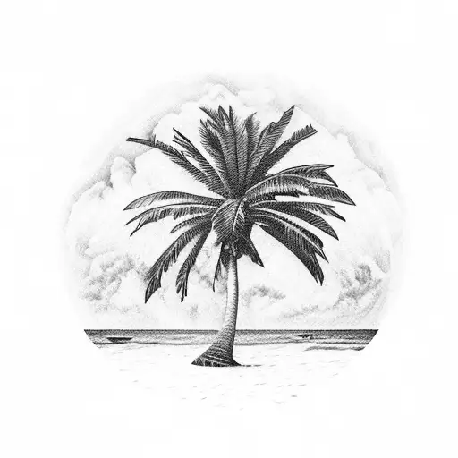 Palm Tree with Barbados map  tattoo design idea