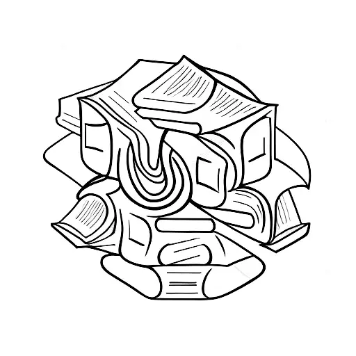 A minimalist tattoo of a stack of books with an open book on top, representing the client's passion for teaching and love for literature. tattoo design idea