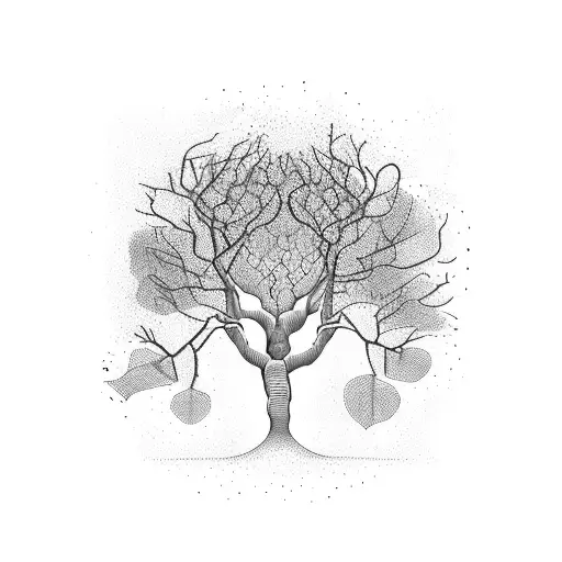 rotting fig tree with girl sitting under it tattoo design idea