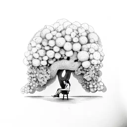 fig tree with girl sitting under it tattoo design idea