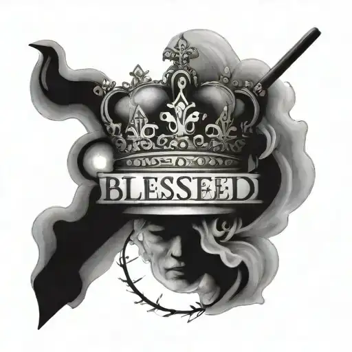 the words blessed dergenerate and a crown  tattoo design idea