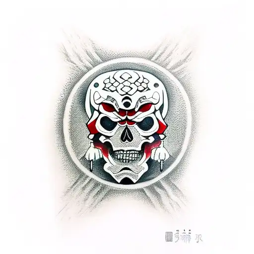red moon, katana, skull  tattoo design idea