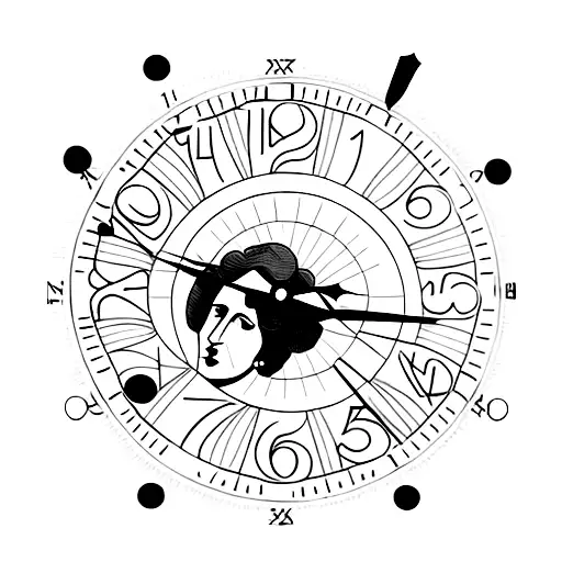 Virginia Woolf portrait in a clock tattoo design idea