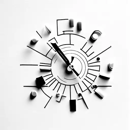 virginia woolf's minimal portrait line in a clock tattoo design idea