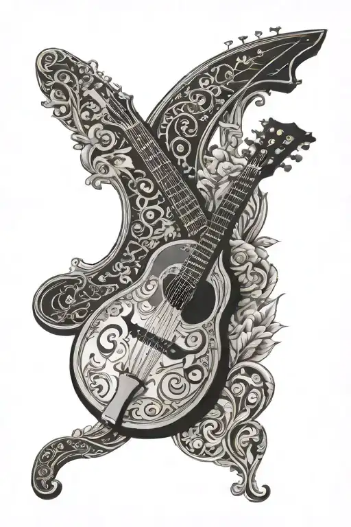 musical key mandolin fiddleand upright tattoo design idea