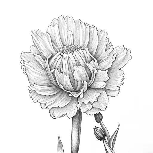 Carnation, violet, daffodil, 3 daisies, 2 poppies, chrysanthemum, narcissus tattoo design idea