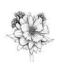 Carnation, violet, daffodil, 3 daisies, 2 poppies, chrysanthemum, narcissus tattoo design idea