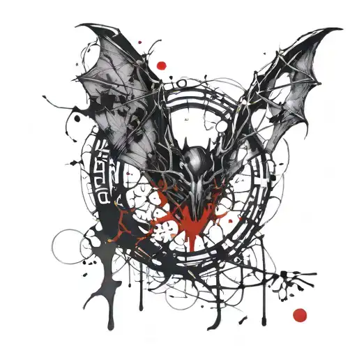 Design a bat with an exposed skeleton, with its ribcage open to reveal a heart inside. The heart should have organic, an tattoo design idea