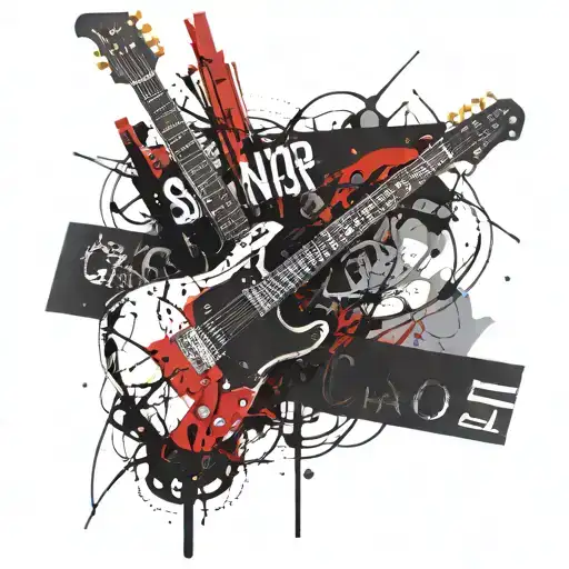 Abstract, guitar, citation: we need chaos, you need order, we need noise, you need silence, full forearm, gym tattoo design idea