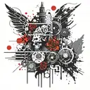 Design a dynamic composition featuring a fierce metalcore music inspired scene with bold dotwork detailing and intense contrast tattoo design idea