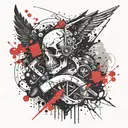 Design a dynamic composition featuring a fierce metalcore music inspired scene with bold dotwork detailing and intense contrast tattoo design idea