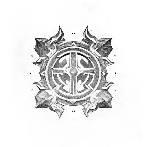 Warrior class symbol from world of warcraft. With WoW themede alternatives surround the center piece. tattoo design idea