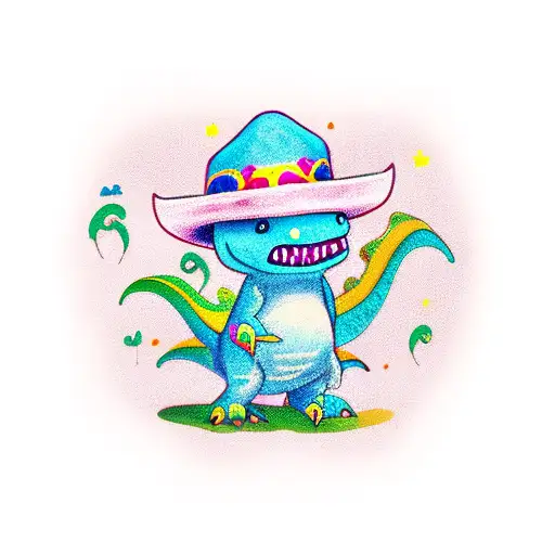 cute dinosaur wearing sombrero tattoo design idea