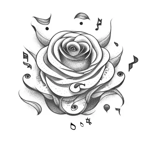 musical notation with flowers and cupcakes  tattoo design idea