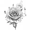 musical notation with flowers and cupcakes  tattoo design idea