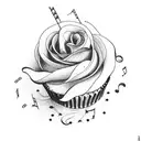 musical notation with flowers and cupcakes  tattoo design idea